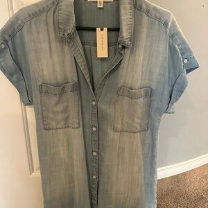 Anthropologie Cloth and Stone Tencel Denim short sleeved button down